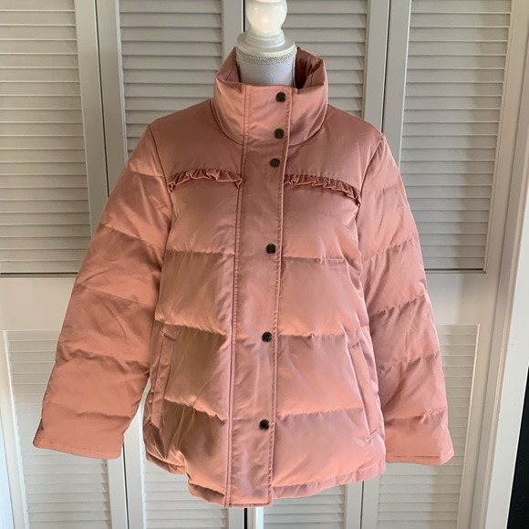Kate Spade Ruffle Yoke Puffer Jacket Women’s Pink Peony Down NWT Size Large - Picture 3 of 16